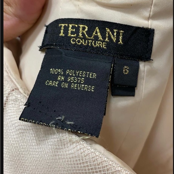 Terani Couture Cream and Pink One Shoulder Dress - Picture 5 of 5